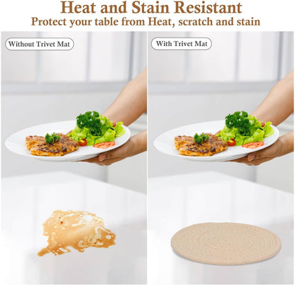 7" Trivets for Hot Dishes, Hot Pots and Pans, 4 Heat Resistant Hot Pads, Pot Holders for Kitchen, Home Essentials for New Home and Farmhouse Decor, Fall Decorations for Home(Brown)5