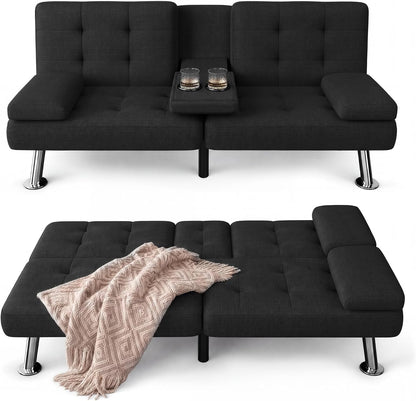 Linen Futon Sofa Bed, Adjustable Futon Couch for Living Room1