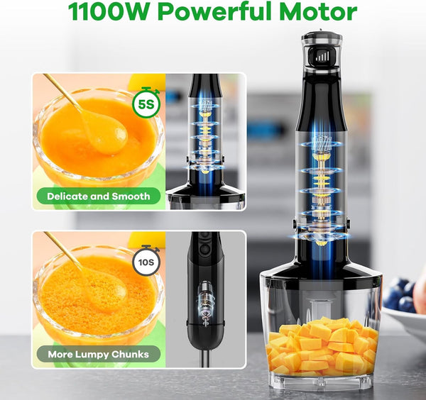 Immersion Blender Handheld Corded, 1100W 5 in 1 Hand Blender Set | Trigger Variable Speed, Emulsion Stick Mixer with Food Processor, Whisk, Frother, for Soup, Puree, Baby Food, Anti-Scratch2