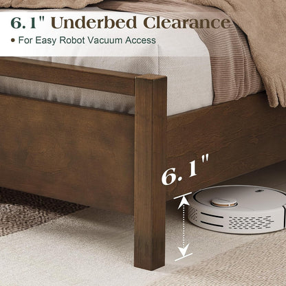 Minimalist Queen Size Solid Wood Bed Frame with Headboard5