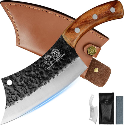 Authentic FULL TANG 6.2 Inch Kitchen Knife Chef Knives with Carrying Leather Sheath Slicing Cutting Butcher Knives for Meat Vegetable Cooking Tool, Meat Cleaver1