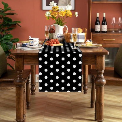 Black and White Polka Dot Table Runner Cartoon Birthday Party Decoration Baby Shower Dining Room Home Kitchen Table Decor (Black, 13" X 72")5