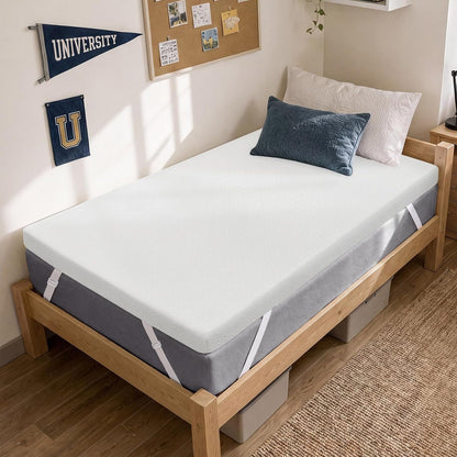 3 Inch Twin XL Cooling Gel Memory Foam Mattress Topper | Certipur-Us Certified. Removable & Machine Washable Cover with Adjustable Straps. Non-Slip Mesh Bottom.1