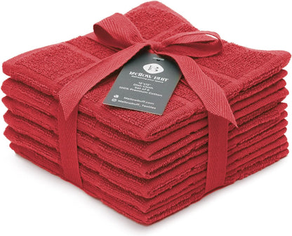 100% Cotton Dish Cloths for Dish Washing, Terry Dish Cloth, Cotton Dish Rags, 6 Pack, Super Soft and Absorbent, 12"X12" Inches, Reusable Cleaning Cloth, RED Dish Cloth1