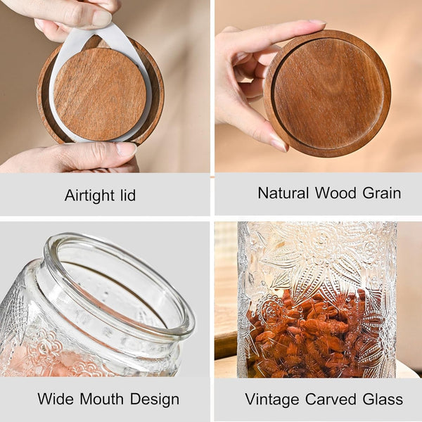 32Oz Vintage Glass Jars with Lids, Airtight Food Storage Containers, Kitchen Canisters for Sugar, Coffee, Tea, Spice, Flour, Candy Cookie, Pasta, Cereal, Cute Decorative Jars4
