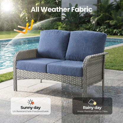 4 Piece Wicker Patio Furniture Set High Back, Denim Blue7