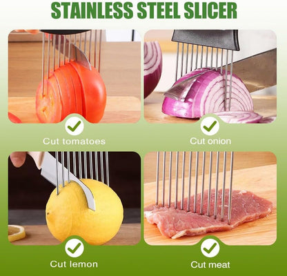 Onion Holder for Slicing, 2025 New Stainless Steel Onion Slice Holder Lemon Slicer Vegetable Cutter, Kitchen Gadgets Chopper Slicing Assistant Tool for Meat, Onion, Tomato, Potato (1 Pcs)5