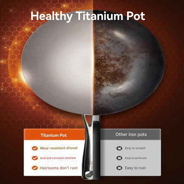Titanium Wok Pure, No Coating Non-Stick Titanium Cookware, Frying Pans, Ultra-Durable, Scratch-Resistant, Even Heating Frying Pans with All Cooktops,With Lid,11.81In3