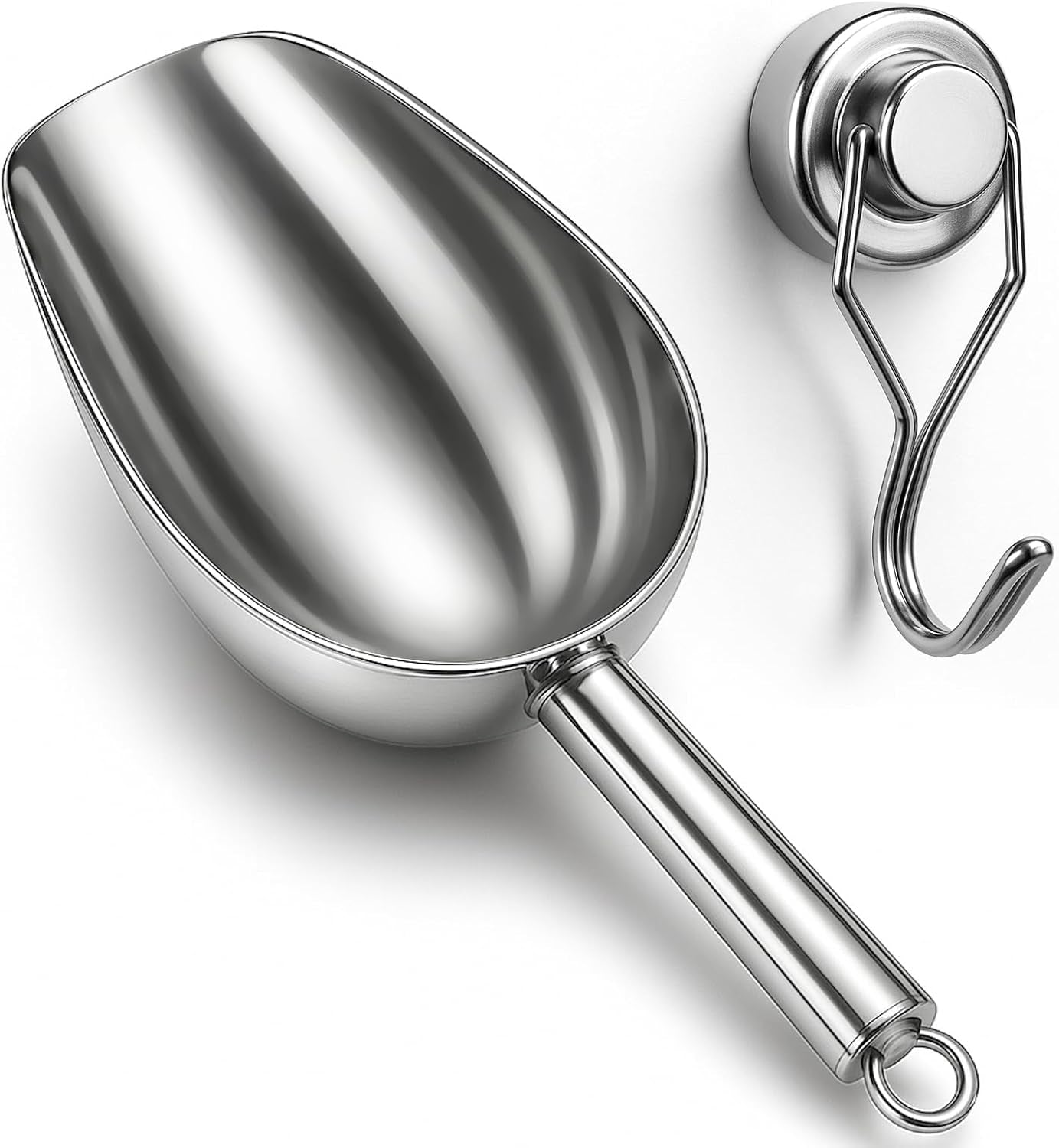 stainless-steel-ice-scoop-for-freezer-with-magnetic-hook-ice-scoop-for-ge-profile-opal-2-0-nugget-ice-maker-for-kitchen-ice-bucket-bar-party-accessories8oz-silver