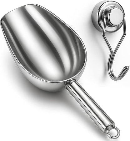 Stainless Steel Ice Scoop for Freezer with Magnetic Hook | Ice Scoop for GE Profile Opal 2.0 Nugget Ice Maker, for Kitchen Ice Bucket Bar Party Accessories(8Oz-Silver)8