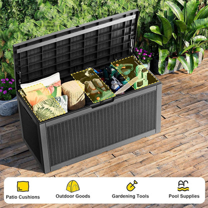 150 Gallon Resin Deck Box, Lockable Patio Outdoor Storage Box for Furniture, Garden Tools and Tools Storage, Waterproof outside Storage Boxes - Black7