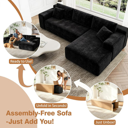 96'' L-Cloud Sectional Boneless Couches for Living Room, Black4