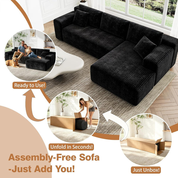 96'' L-Cloud Sectional Boneless Couches for Living Room, Black4