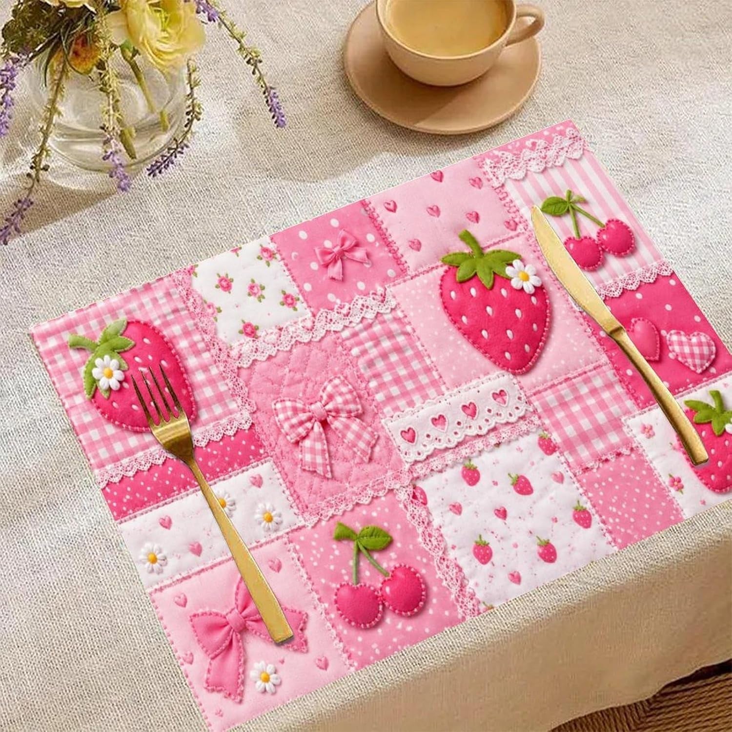 kawaii-pink-patchwork-quilt-collage-linen-placemat-washable-table-mat-for-dining-kitchen-heat-resistant-12x18