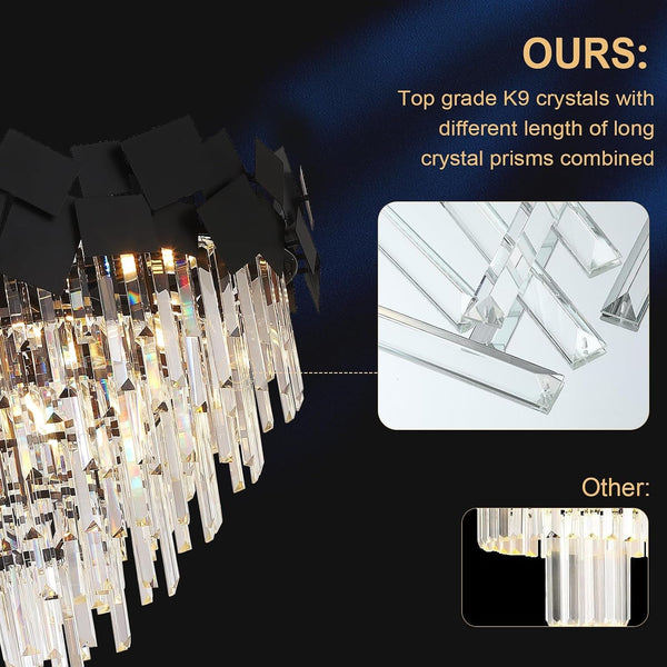 Modern Large Crystal Chandelier 30"Black round Chandeliers for Staircase4