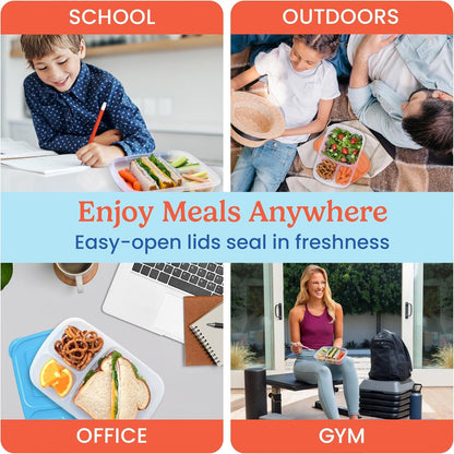 Bentgo Easyboxes - Original Stackable Lunch Boxes - Reusable 3-Compartment Food Containers for Kids and Adults - Bento Lunch Box for Meal Prep, School, & Work - BPA Free, Set of 4 (Classic)6