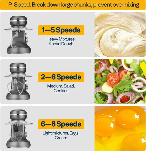 4.75 Quart Stand Mixer, 8 Speed Kitchen Electric Food Mixer, Household Stand Mixer for Baking, Cake, Bread with Beater, Dough Hook, Wire Whip and Egg Separator, Gray5