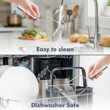 2PCS Stainless Steel Mashed Potato Masher for Vegetable, Ground Beef | Multipurpose Food Smasher, for Avocado Beans Salad Fruits & Vegetables, Sturdy Kitchen Utensils, Easy to Clean & Store4