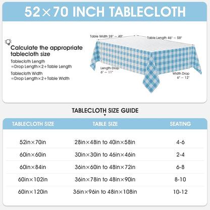 Checkered Tablecloth Rectangle Waterproof Gingham Table Cloth Washable Buffalo Plaid Table Cover Wrinkle Free for Kitchen, Dining and Outdoor Picnic, 52 X 70 Inch, Light Blue and White6