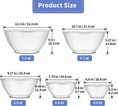 5 Pack Extra Large Mixing Bowls with Lids Set, Plastic Nesting Bowls for Meal Prep, Baking, Serving, 7.2/4.7/2.9/1.8/0.9 Qt2