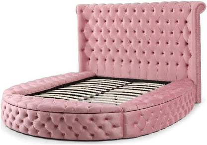 Pemberley Row Velvet Pink Queen Bed round Storage Unassembled1