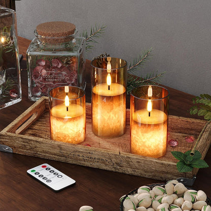 Battery Operated Flameless Candles with Remote & Timer, Gold Glass 3Pack7