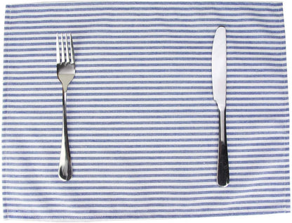 Plain Striped Cotton Linen Blended Dinner Cloth Napkins - Set of 12 (40 X 30 Cm) - for Events & Home Use (Blue)7