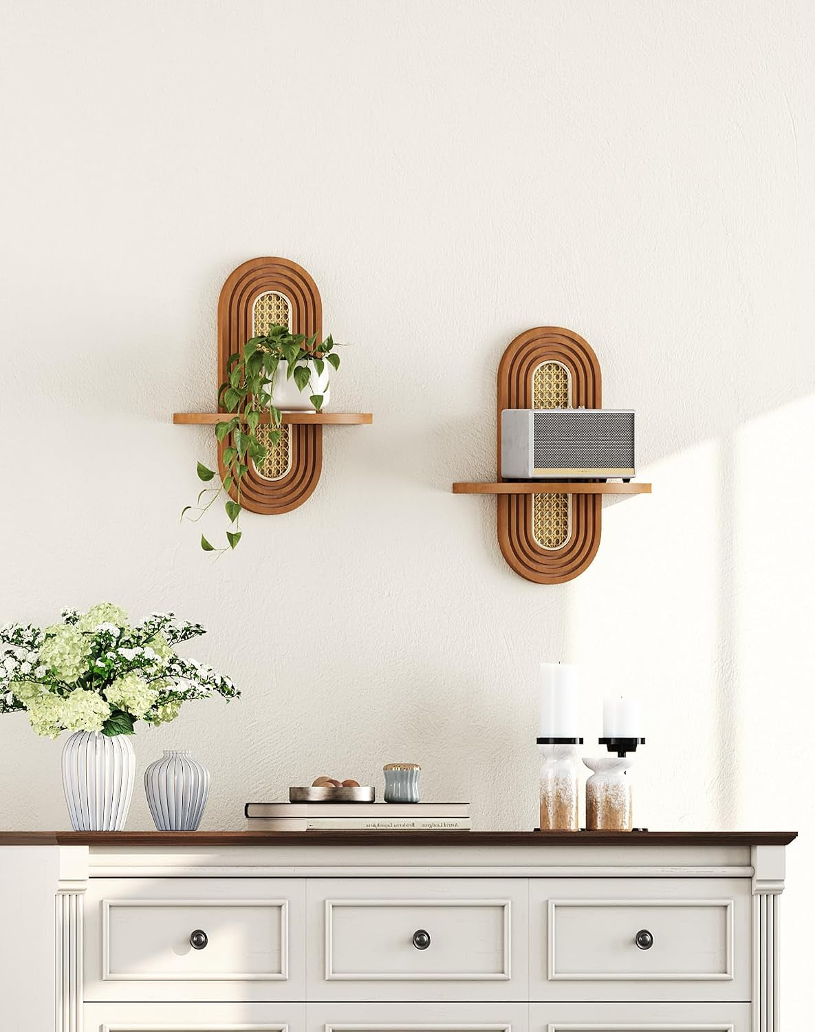 floating-shelves-for-wall-boho-home-wall-decor-rattan-plant-shelf-set-of-2-mid-century-small-decorative-shelf-natural-wood-shelves-for-living-room-bedroom-house-office-walnut