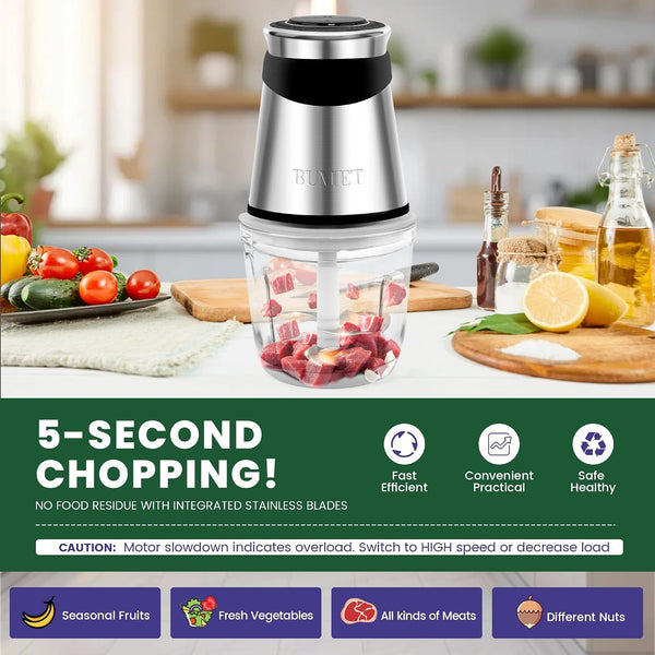 500W Mini Chopper 2.5-Cup Glass Bowl Steel Blades | Stainless Steel Blade and BPA Free Great for Small-Batch Chopper for Meat, Veggies & Baby Food. Compact & Easy-Clean.3