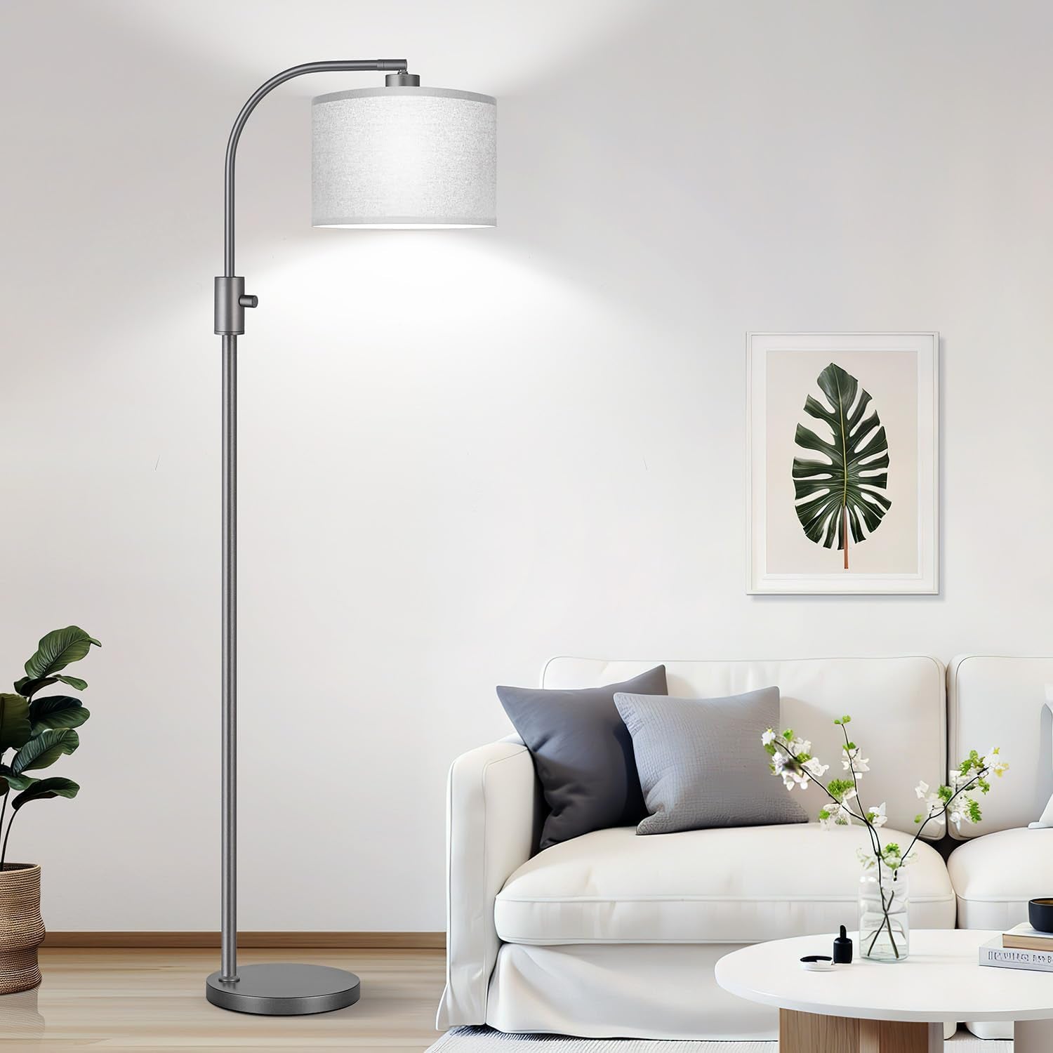 upgraded-modern-arc-dimmable-tall-standing-floor-lamp-with-gray-shade-1200-lumens-led-bulb-included-for-living-reading-room-bedroom-office-nursery-gray