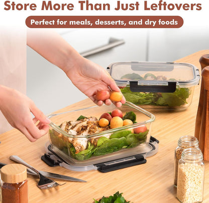 2 Pcs 1860Ml / 63 Oz Large Glass Food Storage Containers with Lids - Glass Meal Prep Containers with Locking Lids for Roasting, Storing Leftover, Lunch Container, BPA Free, Microwave & Oven Safe6