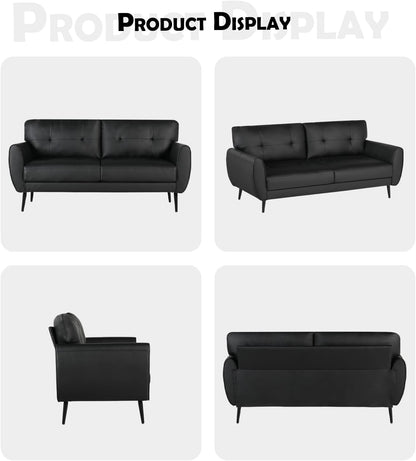 VAMEPOLE 60" Loveseat Sofa for Living Room, Mid Century Mini Black Couch, Tufted Leather Love Seat Furniture, Comfy Office 2 Seat, Small Couches for Small Spaces, Bedroom, Apartment4