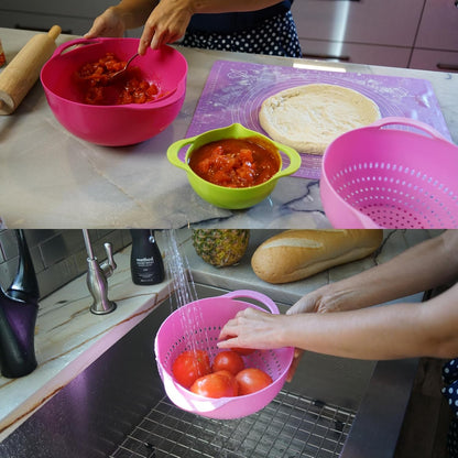 5-Piece Nesting Mixing Bowl Set with Colander, Sieve, Measuring Cup, and Juicer – Stackable Multi-Color Kitchen Set3