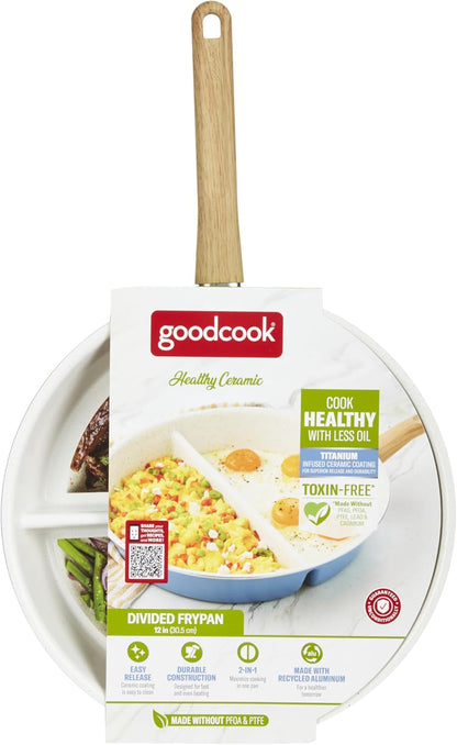 Healthy Ceramic Titanium-Infused 12" Divided Skillet, Light Blue – Ceramic Cookware, Nonstick Cooking Pan, Divided Frying Pan Skillet for Eggs, Meats, Vegetables, Sauces, Warming Tortillas9