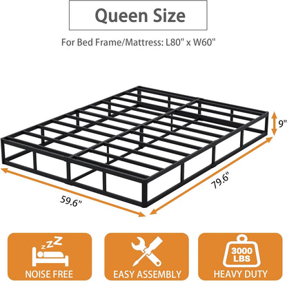 Queen Size Box Spring Bed Base 9 Inch, 3000Lbs Heavy Duty Box Spring Queen Metal Mattress Foundation, Tool-Free Easy Assembly, Noise Free2