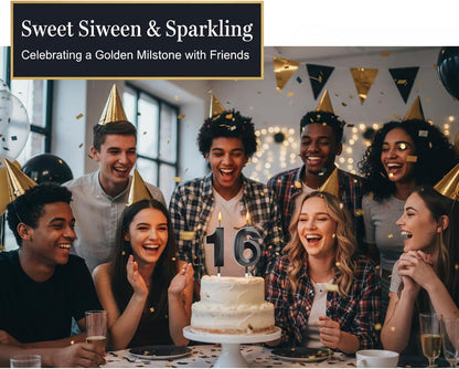 Black Number 16 Candles, Sweet 16 Decorations for Boys & Girls2