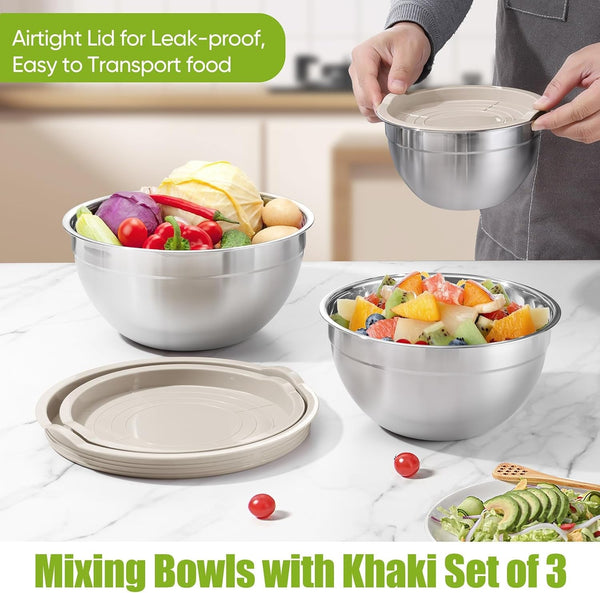 Stainless Steel Mixing Bowls with Airtight Lids, Khaki6