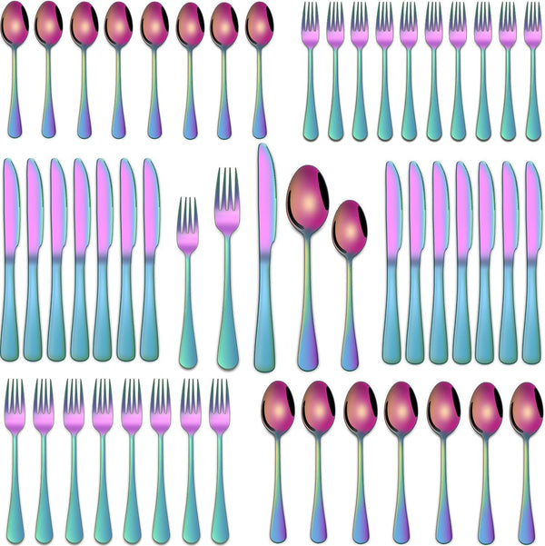 Colorful Rainbow 30 Pieces Silverware Sets Service for 6,Colored Flatware Sets Contains Knife and Fork Spoons Eating Utensils Sets for Kitchen Tableware1