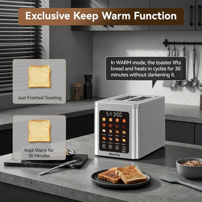 2 Slice Smart Touchscreen Toaster, Stainless Steel Wide Slot Toasters with Auto Lift & 30-Minute Warm, Memory Function, Defrost & Auto Shutoff, Digital Electric Bread Toaster for Bagels4