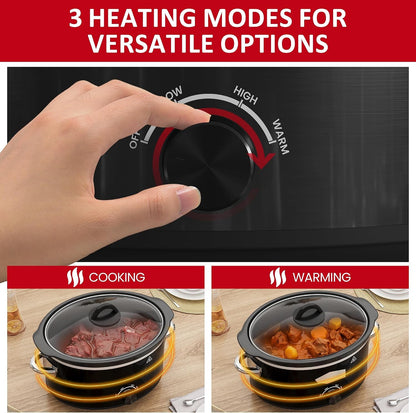 4 QT Slow Cooker,  Buffet Server and Warmer with 3 Heating Modes, Compact Slow Cooker, Dishwasher-Safe Removable Ceramic Pot & Tempered Glass Lid, Stainless Steel, Black2