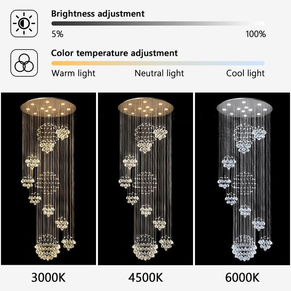 D32'' X H100'' Modern Large Chandelier for Foyer Glam Chandelier Raindrop Crystal Chandeliers LED Dimmable High Ceiling Light Fixtures for Staircaes Hallway Entryway Gold5