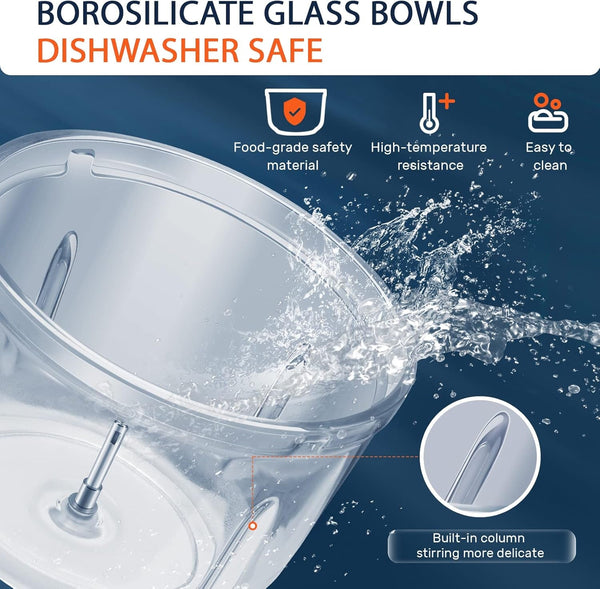 Food Processor, Electric Food Chopper with 2 Glass Bowls (8 Cup+2.5 Cup), 400W Power Grinder with 2 Sets Stainless Steel Blades, 2 Speed for Meat, Vegetables, and Baby Food | Dishwasher Safe, 2 Sets Stainless Steel Blades, Ideal for Meat, Vegetables, and Baby Food Preparation5