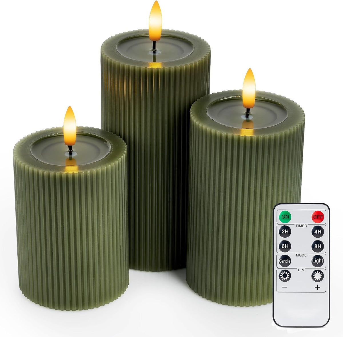 ribbed-fluted-real-wax-flameless-led-pillar-candles-loden-sage-olive-green-melted-wax-top-look-flickering-flame-battery-operated-remote-timer-shelf-wedding-decor-set-of-3