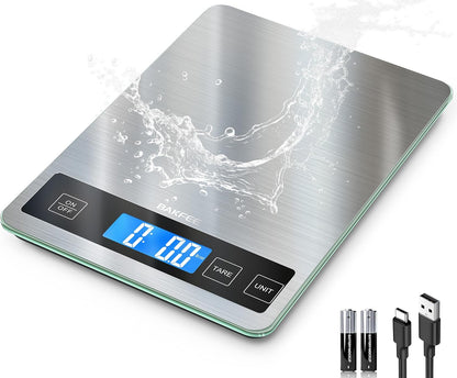 Food Scale, 33Lb Kitchen Scale with 1G Precision, Rechargeable Black | Premium Stainless Steel & Tempered Glass, Splash-Resistant Sturdy Surface, USB-C or Batteries, for Cooking, Baking, Meal Prep1