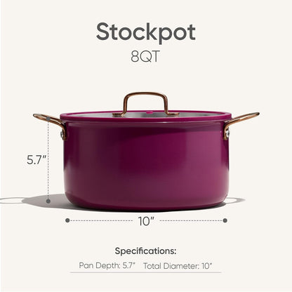 8QT Full Clad Tri Ply Stainless Steel Stock Pot with Lid, Kitchen Stockpot Soup Pot, Outer Ceramic Layer, Even Heating, All Stoves Compatible, Oven & Dishwasher Safe, Stay Cool Handle, Purple2