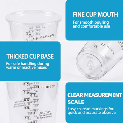 150 Pieces Plastic Measuring Cups 8Oz, Disposable Epoxy Resin Mixing Cups with Measurements, Clear Liquid Measuring Cups for Resin, Paint, Mixing and Crafts3