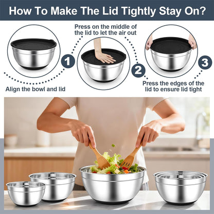 Mixing Bowls, Stainless Steel Salad Bowls with Lids - Black6