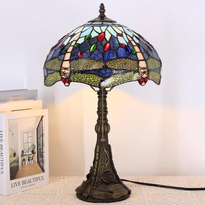 Table Lamp Base Replacement Only(E (W 6 H 19 Inch)) | Fit for 8, 10, 12 Inch Tiffany Style Stained Glass Lampshade, Dark Bronze Finish,Resin, Push Switch on Cord8