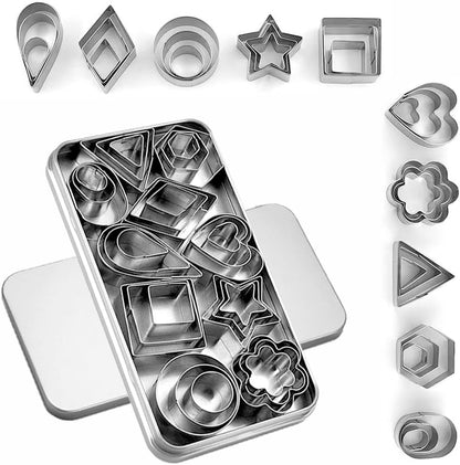 30Pcs Mini Cookie Cutter Set with Box, 3 Sizes per Shape | Stainless Steel, Tiny Polymer Clay Cutters, Small Geometric Biscuit Mold Set, Safe for Kids1