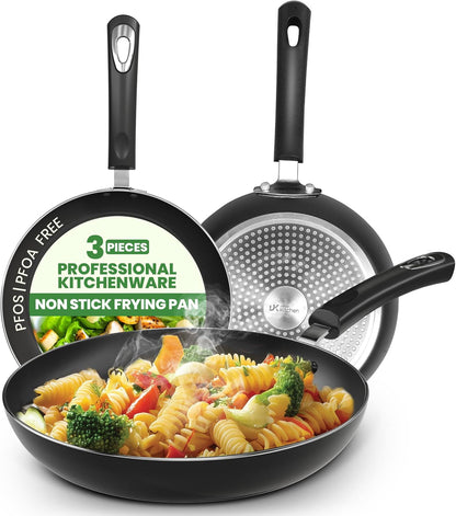Nonstick Frying Pan Set 3 Piece 8 9.5 11 Inch PFOA Free Grey | Omelette Pan, 3 Piece Skillet Set, Induction Bottom, Cookware, Heat Resistant, Bakelite Handle, Kitchen Use1
